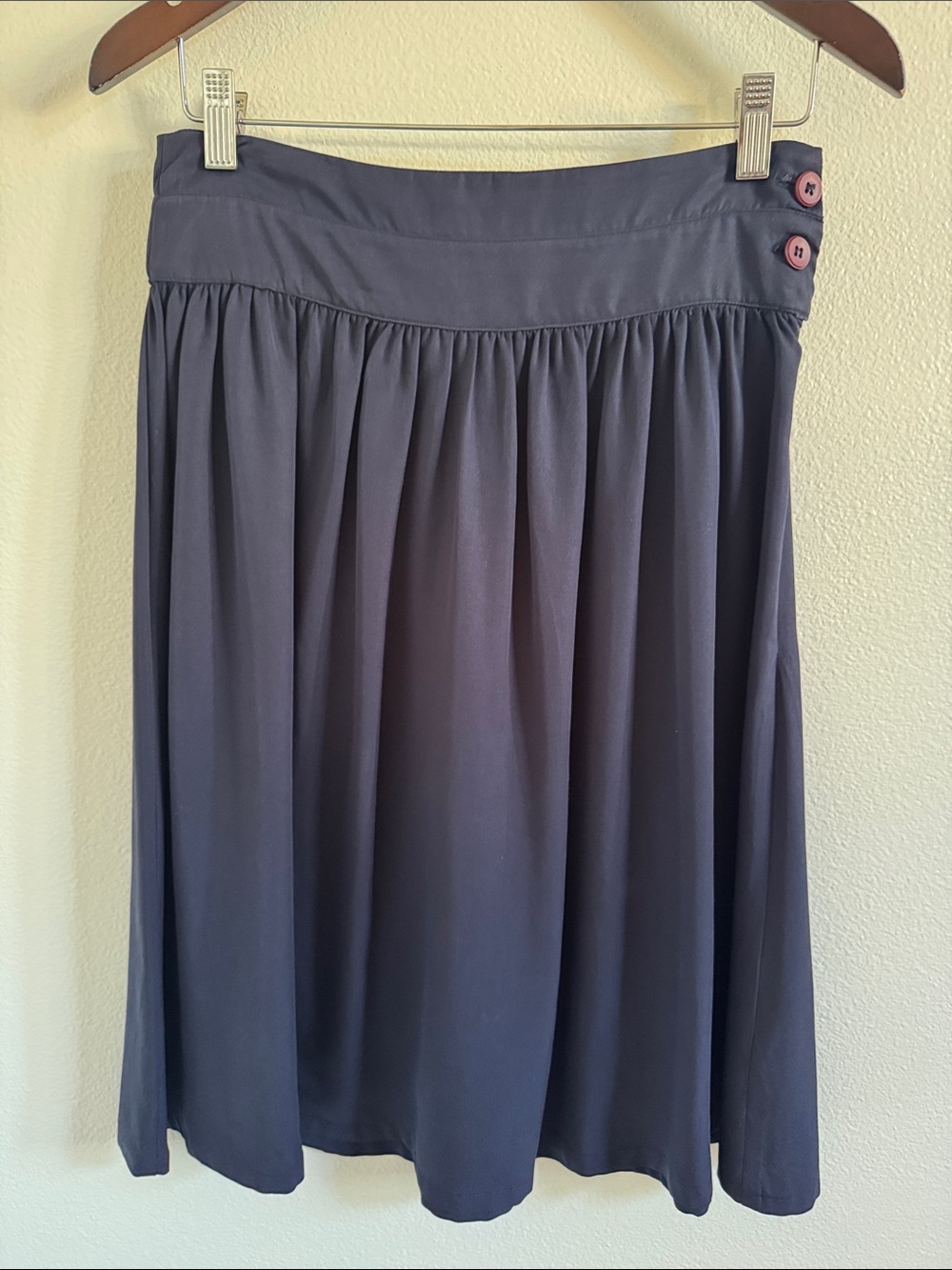 Amadi Tencel Navy A-Line Skirt with Side Button Detail